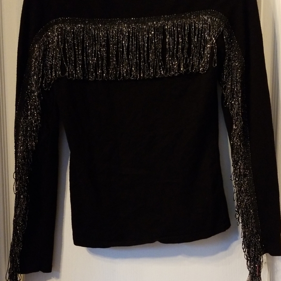 I.N.C.BLACK Metallic Fringe Trim Crewneck - Picture 4 of 6